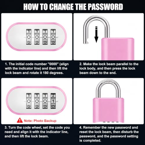 Image of Diyife Outdoor Combination Padlock, Hidden Password Design & Weatherproof High Security for Sheds, Fence, Locker, Home, School, Garage, Garden, Gate Hasps, Pink