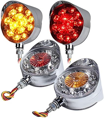 Dreamdragon 2PCS 17 LED KEF16 Dual Revolution Amber Red Turn Signal & Marker To Green Auxiliary Watermelon Lights Chrome Pedestal Fender Lights Clear Lens - View #3