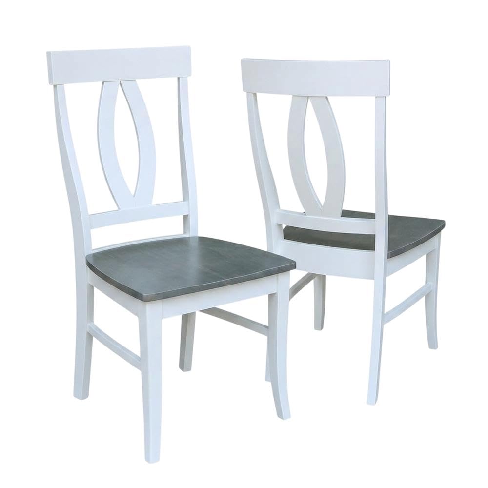 Solid Wood Dining Chair Set of Two with Hardwood Frame by Furnifact – Wood, White and Heather Gray, Pack of 2