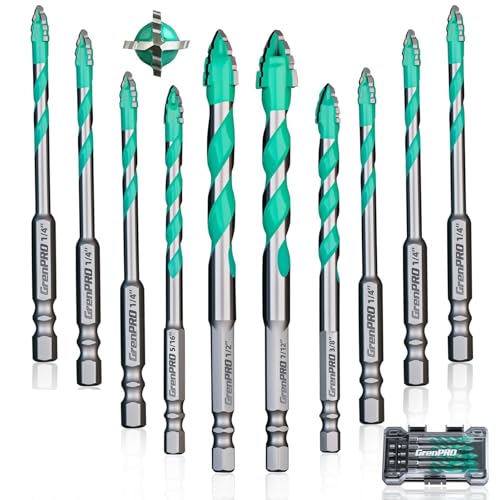 GRENPRO 10PCS Masonry Drill Bit Set, Hex Shank, 1/4"-7/12