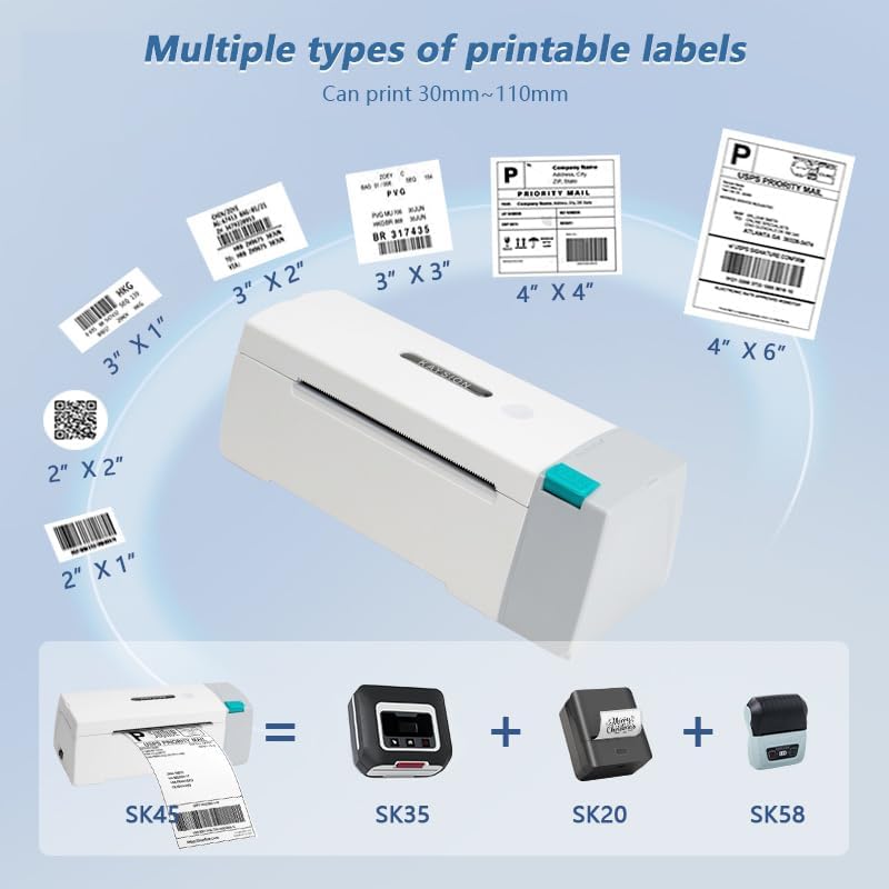 Various label sizes printable by the KAYSION SK45 printer