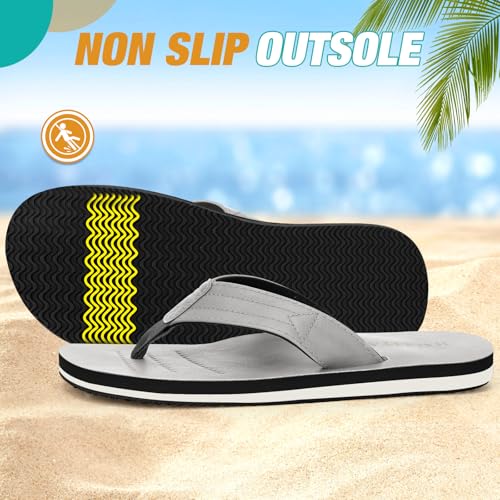 HAOLIRA Flip Flops Herren Surfen Leder Zehentrenner Leichte Comfy Rutschsicher Sports Sommerschuhe Beach Sandalen Gr.41-46 (03 Grau 42)