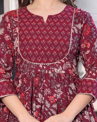 Image of ASSUME FAB Women Viscose Rayon Anarkali Maternity and Feeding Zip Kurti and Pant Set