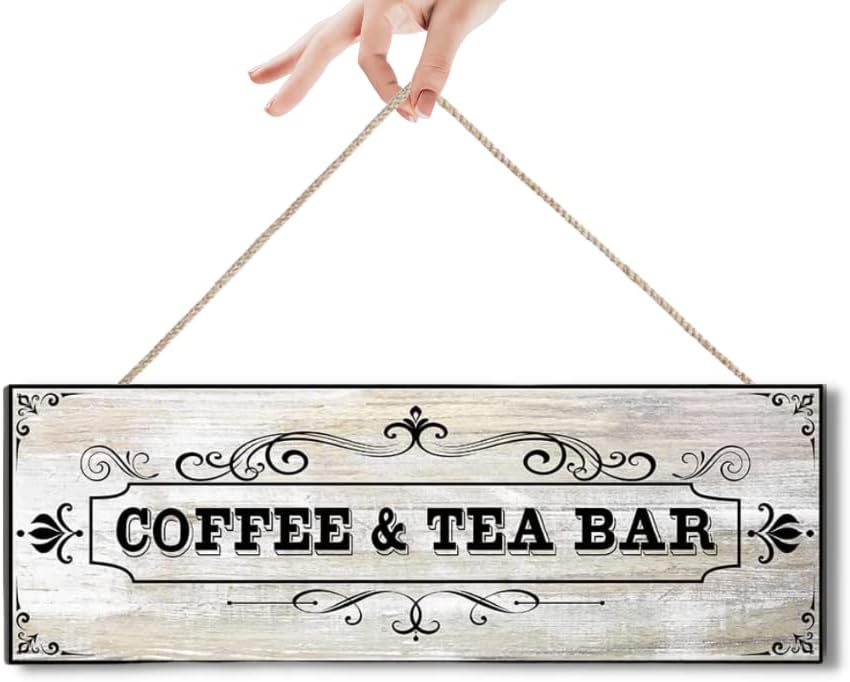 Coffee & Tea Bar Sign Home Decor Coffee and Tea Bar Farmhouse Rustic Decor for Coffee Lovers - Country Kitchen Wall Art Decor Wall Art Decor Wooden Plaque (5 x 14 inch, rustic)