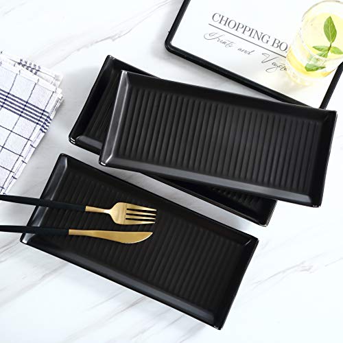 Bruntmor Ceramic Serving Platters (10.5 X 5 Inch Rectangle Plates) Serving Dishes For Entertainment, Food Appetizers, Deserts, Starter, Sushi Set Of Party Tray - Set Of 4, Matte Black #TOP7