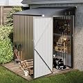 Aoxun 6' x 4' Storage Shed Lean to Storage Shed, Outdoor Metal Wall Side Storage Sheds, Outdoor Storage Cabinet for Patio, Garden, Lawn (Brown)