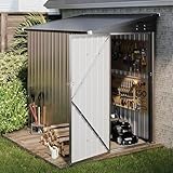 Aoxun 5.9x3.8 FT Shed Metal Outdoor Lean to Storage Shed Garden Shed with Lockable Doors Tool Shed Bike Shed for Backyard, Patio, Poolside (Brown)