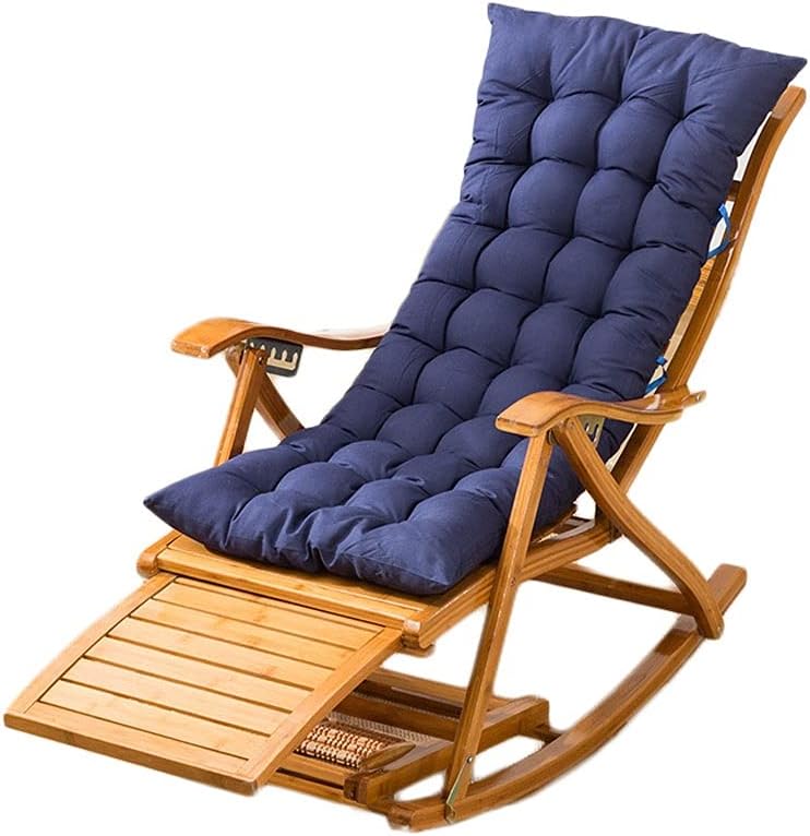 LOFAMI Sillas de Patio reclinable, Silla de Remolque reclinable al Aire Libre, Silla Mecedora de bambú con Almohada y Tablero de Masaje de pies para el Patio de balcón (Color : Blue)