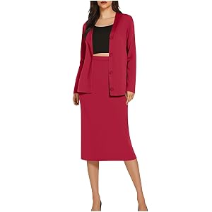 Women 2 Piece Business Suit Elegant Button Down Blazer Jacket and Skirt Sets Work Formal Office Clothes Suits