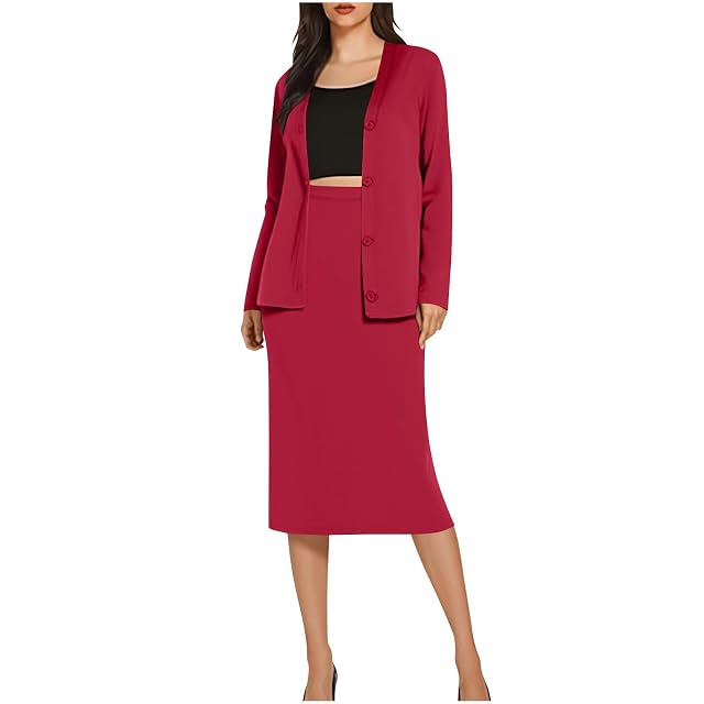 Women 2 Piece Business Suit Elegant Button Down Blazer Jacket and Skirt Sets Work Formal Office Clothes Suits