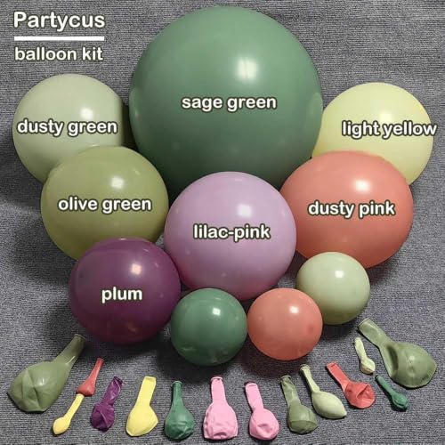Image of Dusty Pink Green Yellow Balloon Garland - Double Stuffed Sage Olive Green Mauve Matte Pastel Plum Balloon Arch Kit for Baby Shower Birthday Floral Enchanted Forest Fairy Princess Fall Party Decoration