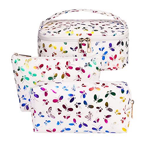 WONSAMAM 3 Pack Butterfly Makeup Bag Organizer Travel Cosmetic Bags Small Large Make Up Pouch for Women Beauty Cute Purse