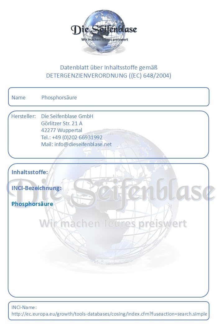 Cleanerist Acido fosforico 85% I H3PO4 – E338 I Convertitore di ruggine, dissolvente di calcare I 3 x 1 litri