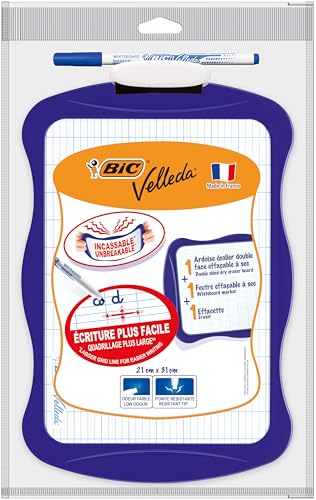 Feutres BIC Velleda 1721 Bleus et Grand Tableau Ardoise Effaçable à Sec