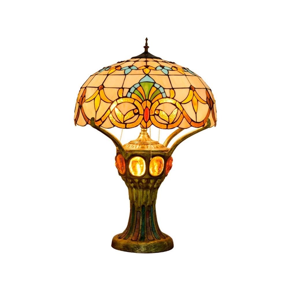 Aioneer Tiffany Table Lamp Baroque Glass Lamp Large Living Room Bedroom Bar, Front Lobby Retro Classic Villa Decorative Desk Lamp