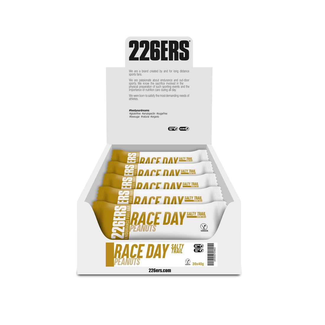 226ERS Race Day Bars, Barres Energétiques Végane pour une Meilleure Endurance, Energy Bars, Cacahuète - 30 barres x 40gr