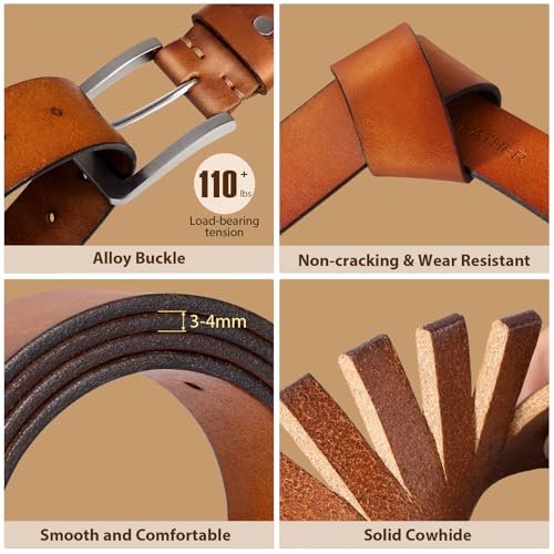 Image of Men's Leather Belt Full Grain Leather Belts for Men Handmade Real Solid Top-Grain Leather Heavy-Duty Work Belt Gifts