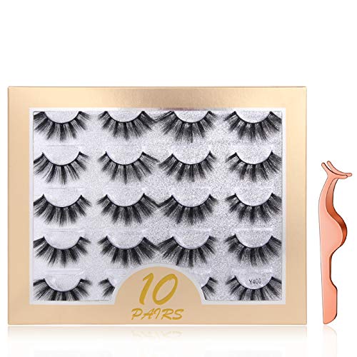 Pestanas postiças profissionais reutilizáveis, 10 pares de pestanas compridas e grossas 3D feitas à mão para extensão de pestanas de maquilhagem com clipe de pestanas (Y406)