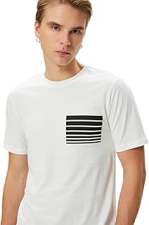 تيشرت عصري بأكمام قصيرة بقصة ضيقة ورقبة دائرية من القطن مطبوع عليه شعار للرجال من كوتون (قطعة واحدة)