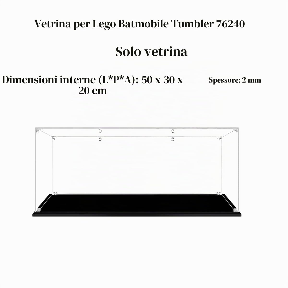 Teca Vetrina Espositiva per Lego Batmobile-Tumbler 76240 Modello | 50x30x20 cm, 2mm, Antipolvere, da montare, Vetrinetta Acrilico Trasparente per Collezionismo, Modellini, Statue