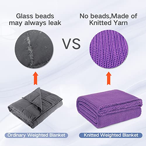 Guohaoi Knitted Weighted Blanket for Adults (Purple 60"x80" 15lbs) No Beads Cooling Throw Blanket for Hot Sleepers, Home Decor Breathable Chunky Knit Heavy Blanket Use on Queen/King Size Bed