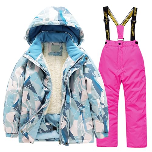 Kids Fleece Lined Ski Jacket & Pants Set Winter Snowboarding Rain Coats Girls Boys Winter Snow Suits Baby Boy