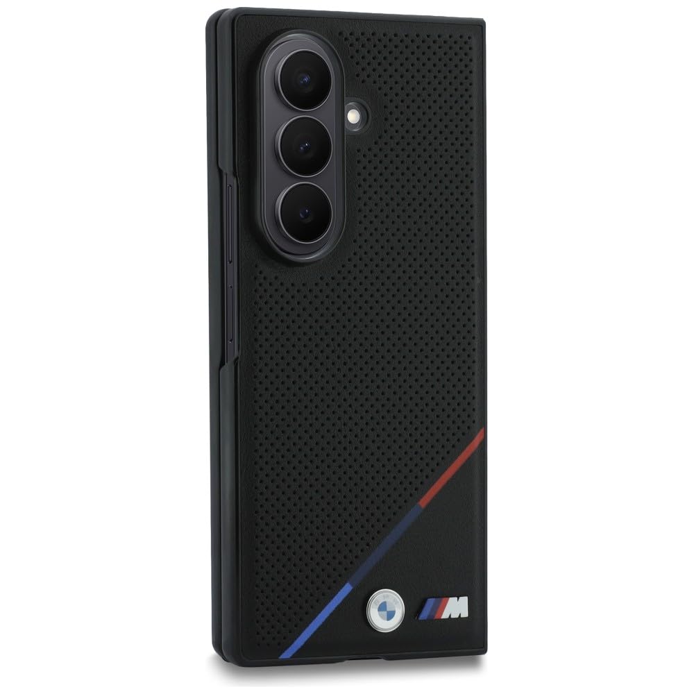 CG MOBILE BMW M Pelle Perforata Strisce Tricolore Loghi Metallo Compatibile con MagSafe Custodia per Samsung Galaxy Z Fold8 Ultra (Nero)