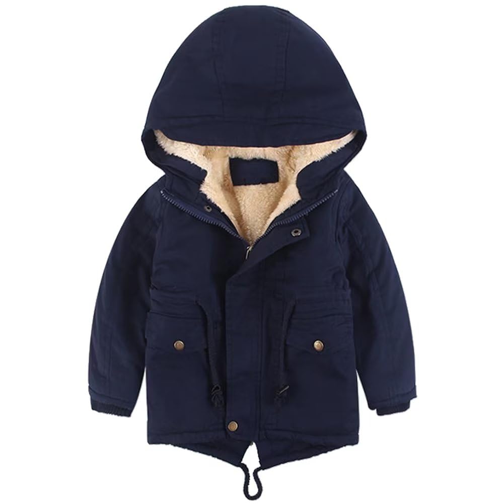 linboo Enfant Garçon Manteau Chaud Blouson à Capuche Hoodie Parka Doublure Polaire Epais Veste d'Hiver pour Bébé Garçon Fille