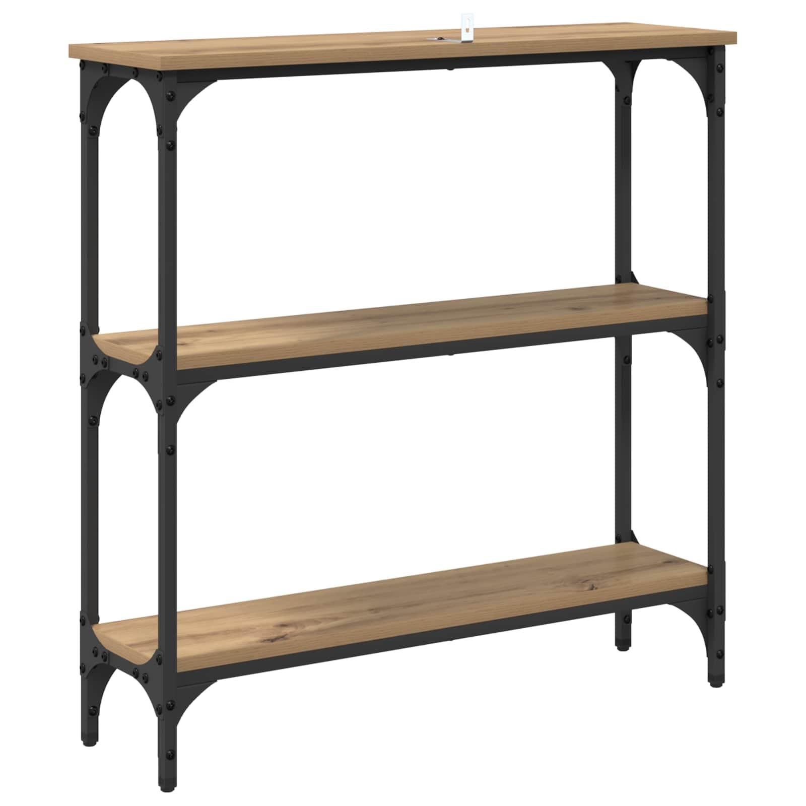Tavolo Consolle Industriale in Legno e Metallo, 75x22,5x75 cm | Mobiletto stretto salvaspazio con 3 ripiani per corridoio e soggiorno, ideale per esporre piante e decorazioni.