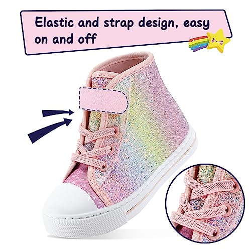 K KomForme Toddler Sneakers Girls Canvas High Top Walking Shoes with Hook and Loops3