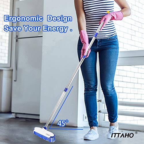 ITTAHO Multi-Use Floor Scrub Brush with Long Handle,Extendable Grout Cleaner Brush for Tile Floor,Deck,Patio,Marble,Garage,Kitchen,Bathroom,Extra Small Deep Cleaning Brush