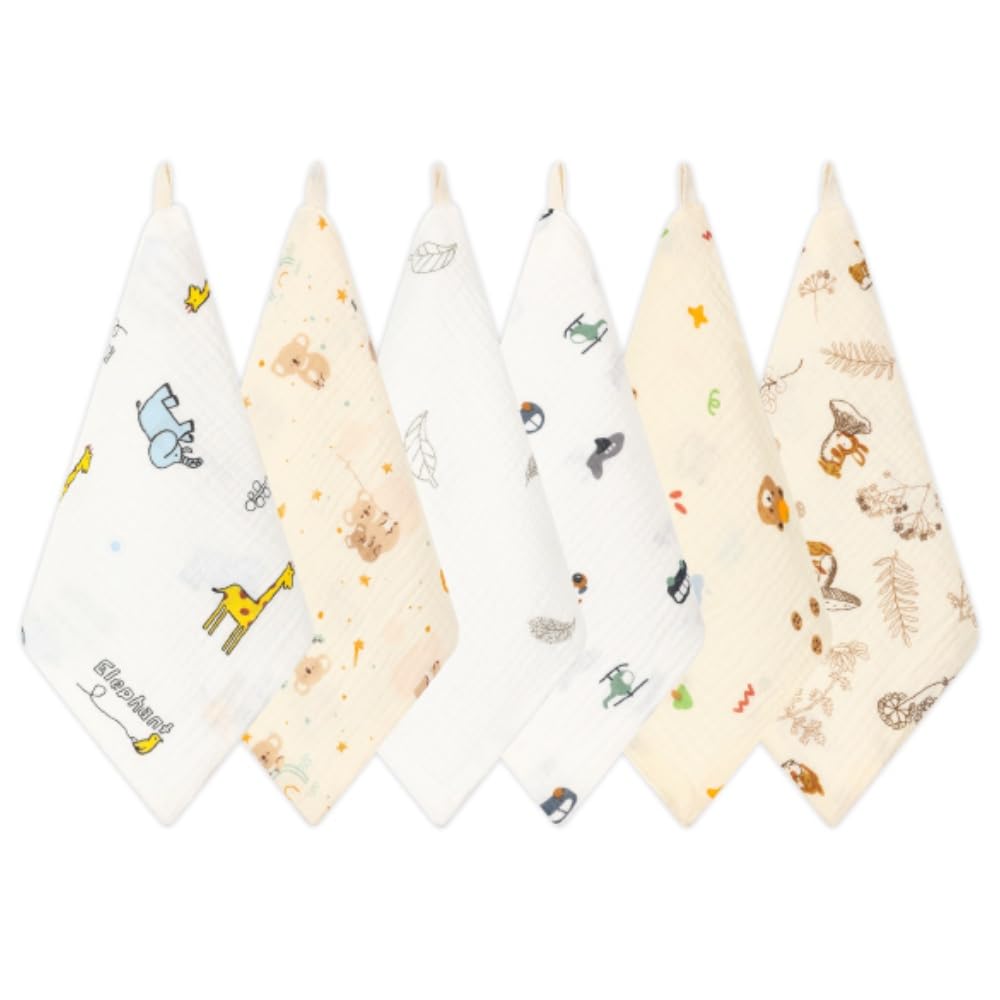Norinori Musselin Waschlappen - 6 Stück Neugeborene Musselintücher aus 100% Weicher Baumwolle - Mehrzweck Baby Gesichtstüche 25x25 cm - Kinder Badetuch für Jungen und Mädchen