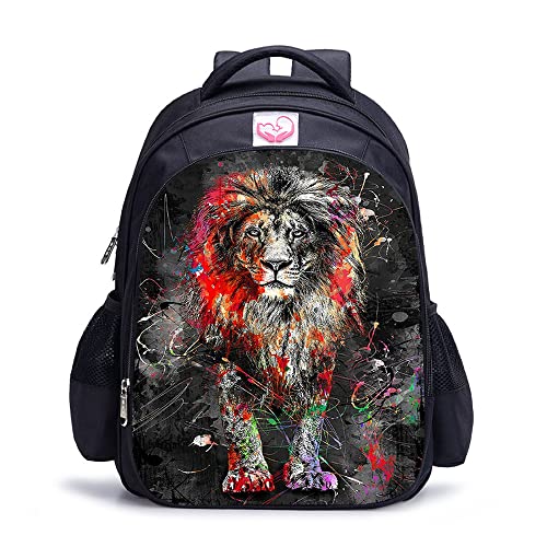 Sac à dos scolaire loup et lion 16 pouces pour enfants et adolescents