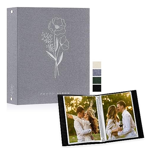 Lanpn Photo Album Scrapbook 6x8, Linen Hard Cover Archival Acid Free Top Load Pocket Photo Book with Sleeves that Holds 52 Vertical Only 6 x 8 Picture (Grey)