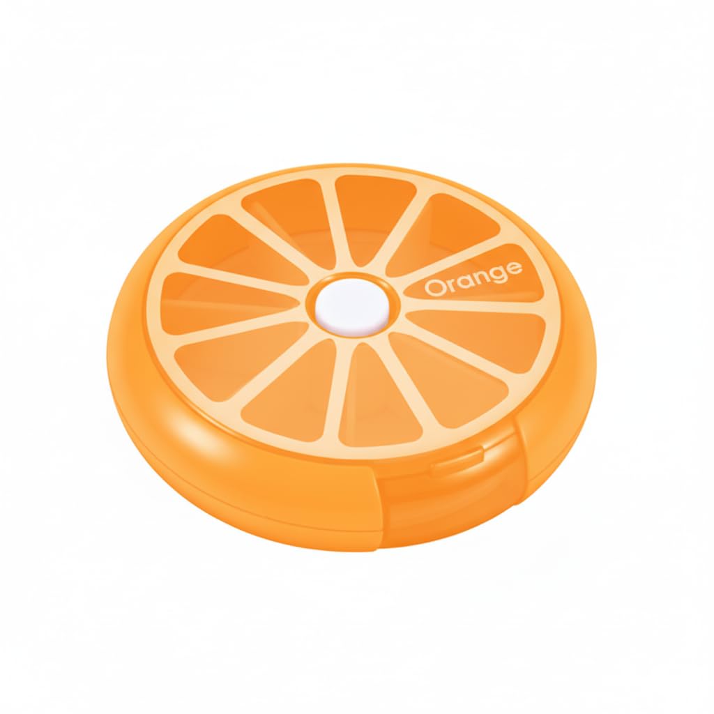 Yosoo Pilulier portable lot de 3, rotatif, pour les 7 jours de la semaine, étui de rangement des médicaments, distributeur de vitamines, conteneur de stockage, orange/citron/pomelo