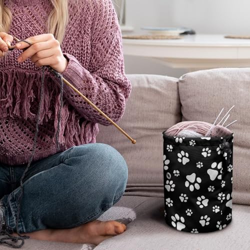 Image of Sellikakes Dog Paw Black Small Crochet Bag Organizer Yarn Storage Knitting Bags, Portable Mini Yarn Holder for Crocheting Project Knitting Accessories