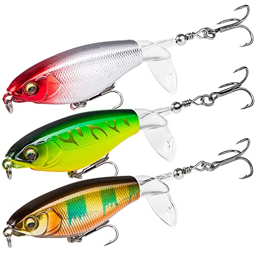 Prorobust Topwater Fishing Lures For Bass, Plopping Minnow With Floating Rotating Tail, Fishing Lures Kit For Bass Trout Muskie Pike Perch Freshwater Saltwater Fishing Tackle (Pack Of 3) #TOP5