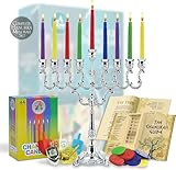 Hanukkah Menorah Complete Set - Menorahs for Chanukah - Includes Menorah, Hanukkah Candles, Dreidels, Play Coins, Chanukah Guide