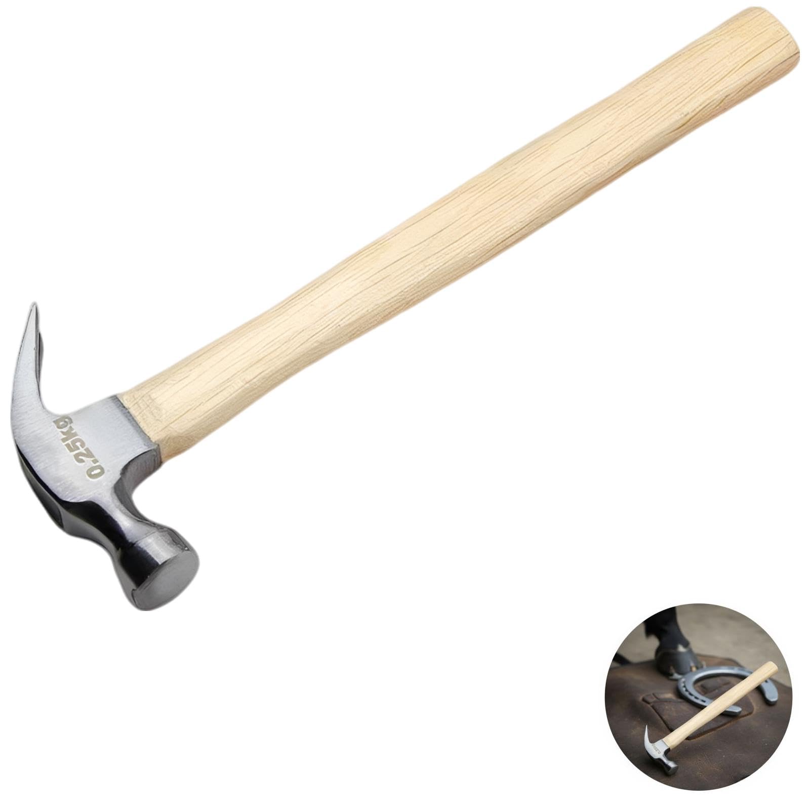 Młotek kowalski, młotek podkowy 11,8 cala ze stali narzędziowej i drewnianym uchwytem, waga 290 g, z pazurem, powierzchnia uderzeniowa 2,5 cm, do pielęgnacji kopyt
