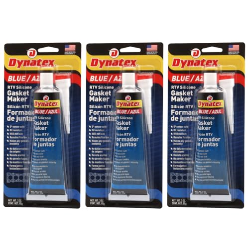Image of Dynatex Blue RTV Silicone Gasket Maker 3 oz Tube - Oxygen Sensor Safe, OEM Specs, Gear Oil Resistant, Oil /Water Resistant, Made in the USA (3-Pack)