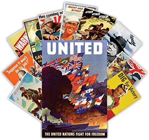 HK Studio WW2 Vintage Posters Decal - WW2 Propaganda Posters for Bedroom, Pub, Bar - WWII Retro Poster for Man Cave - Vintage WW2 Recruitment Posters - WWII Vintage Wall Art - Pack 12