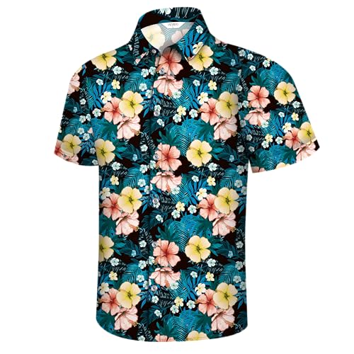 Image of Hawaiian Shirt for Men Tropical Shirts Summer Beach Button Down Short Sleeve Luau Aloha Floral Cruise Vacation Outfit 2026