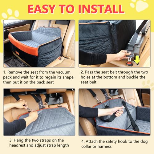 Image of Dog Car Seat for Medium Large Dogs, Detachable Washable Pet Booster Seat with Memory Foam Cushion, Side Pockets, 2 Clip-On Safety Leashes Pet Car Seat for Dog Up to 60 lbs /2 Small Dogs-Black