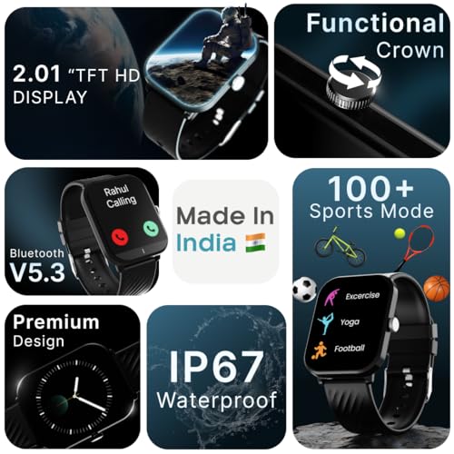 Image of Leaf Watch X121 with 2.01 inch HD TFT Display, AI Voice Assistance, Bluetooth Calling, 100+ Sports Mode, SpO2 Monitor, Over 100 Watch faces, Heart Rate Monitoring, IP67, Upto 7 Days Battery (Carbon Black)