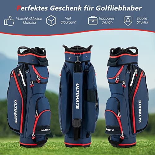 Foto von COSTWAY Golfbag, leichtes Golf Cart Bag, mit Regenhaube, 14er Einteilung von Schlägerfach, auch zur Nutzung auf Golf Trolley und Golf Cart, 7/8 Reißverschlusstaschen (SP37828 Marine)