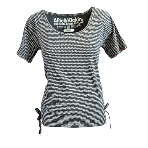 alife & kickin FannyAK B Damen T-Shirt, Wellenmuster, Schwarz-Weiß, Kurzarm mit Seitenschnürung Gr. XL