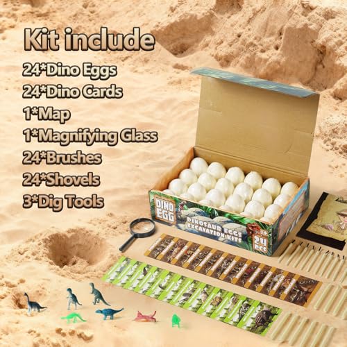 Image of Dinosaur Eggs Toys Dig Kit, 24 Dino Eggs, Dinosaur Toy for Kids, Science STEM Dinosaur Eggs for Birthday and Easter Gift, Easter Basket Stuffers, for Boys Girls Age 3+