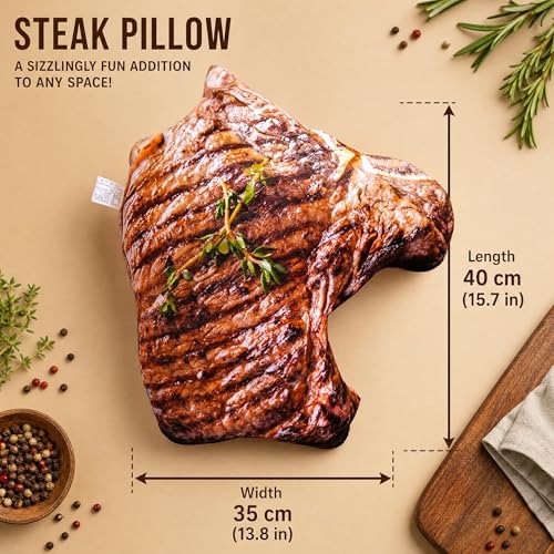 Oreiller à steak en peluche marron coussin de canapé réaliste 40x35 cm