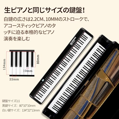 TERENCE 電子ピアノ 88鍵盤 折りたたみ式 15Wデュアルスピーカー プログレッシブウェイト鍵盤 本物に近いタッチ グランドピアノの音声を再現 キーボード ピアノ MIDI/3本ペダル対応 コンパクト 携帯便利 子供/初心者練習/楽器演奏などに ペダル/取扱説明書付き X88E ブラック