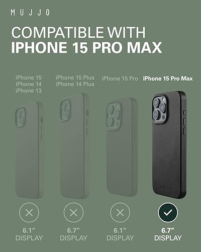 Miniatura 4 de Mujjo Funda de cuero para teléfono, compatible con iPhone 15 Pro Max, compatible con MagSafe, piel europea de alta calidad, protección mejorada del